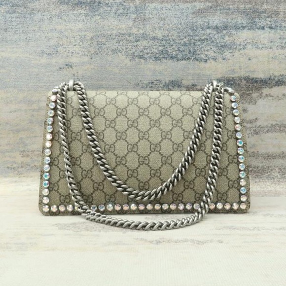 GUCCI DIONYSUS Small 💎 Crystal-embellished Supreme Canvas Shoulder Bag purse 👛 - Picture 2 of 12